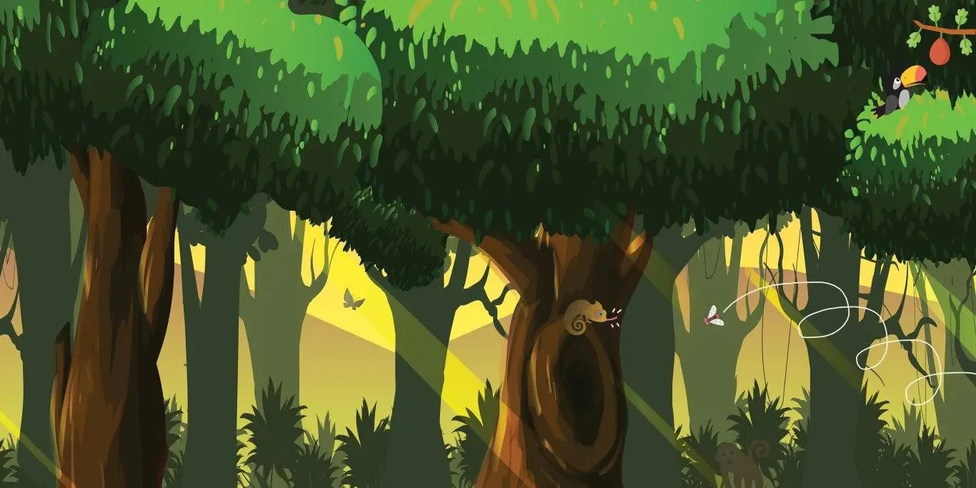 Storybook interior illustration – the rainforest