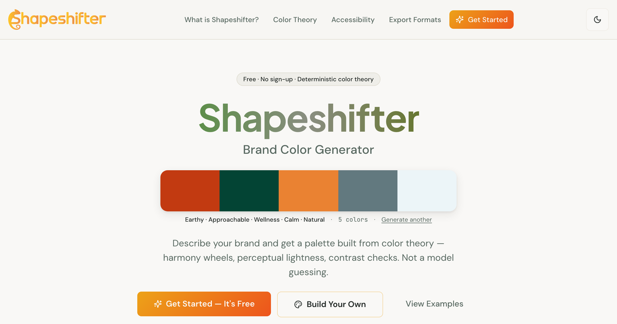 The Shapeshifter palette generator showing a generated brand colour palette